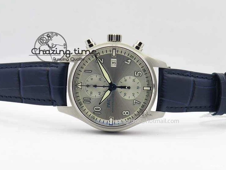 MIROTIME 0723 Pilot Chrono SS IW387809 ZF 1:1 Best Edition Silver Dial Blue Numbers On Blue Leather Strap A Lightweight 7263